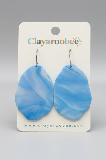 Squiggle Oval Dangle, Light Blue Marbled
