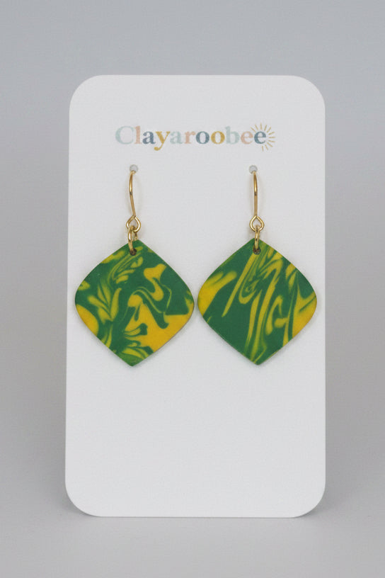 Wide Diamond Dangle, Green & Yellow Marble
