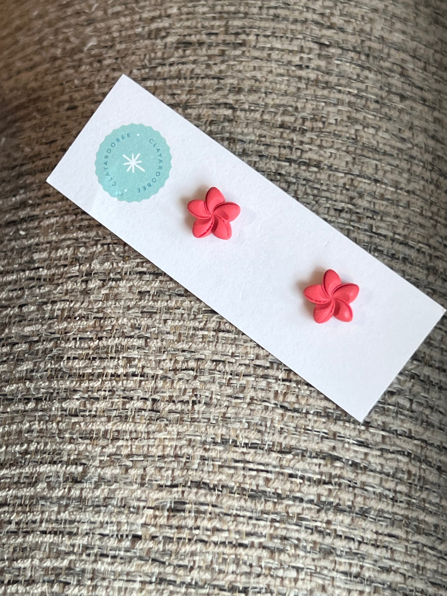 Red-Orange Plumeria Flower Stud