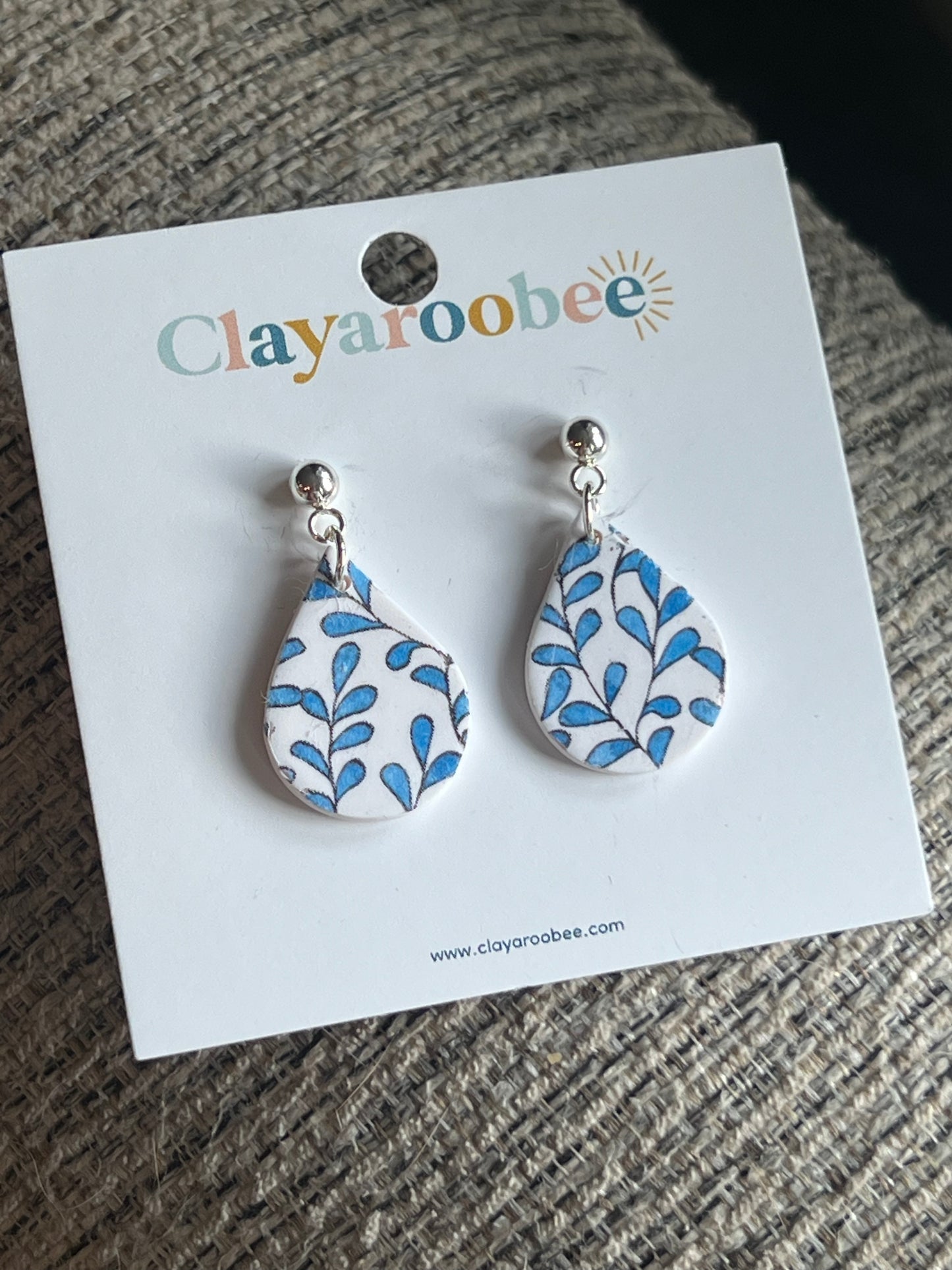 Blue Floral Design Dainty Teardrop