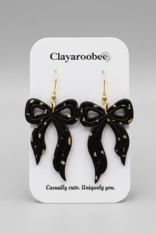 Bow Dangle, Black w/ Gold Speckle