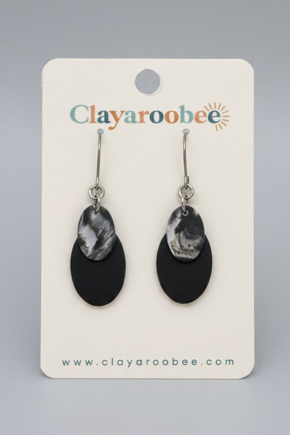 Double Layer Ovals Dangle, Marbled, Black