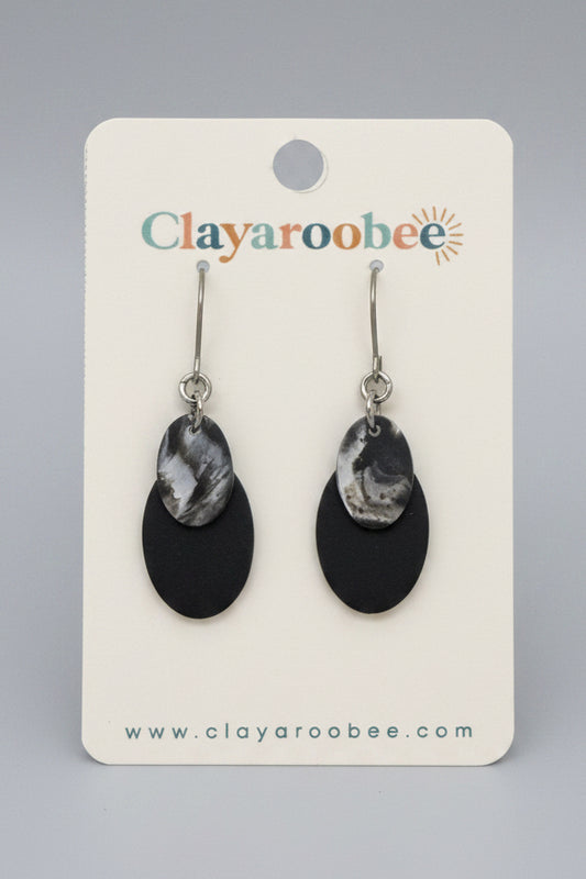 Double Layer Ovals Dangle, Marbled, Black