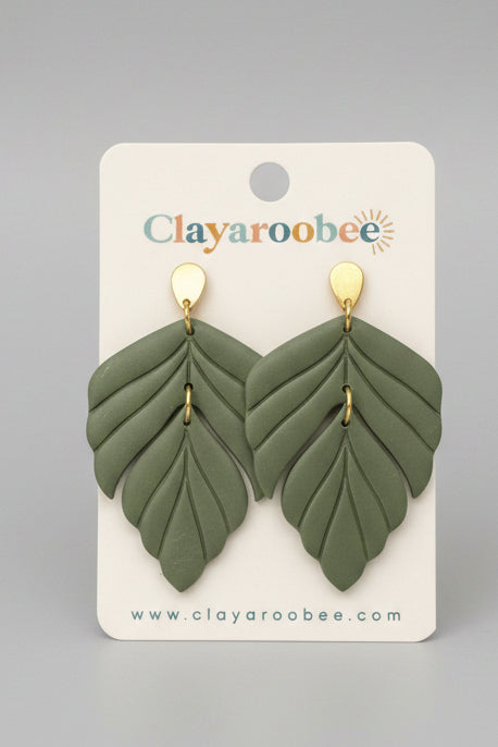 Dual Leaf Shaped Dangle, Olive Green