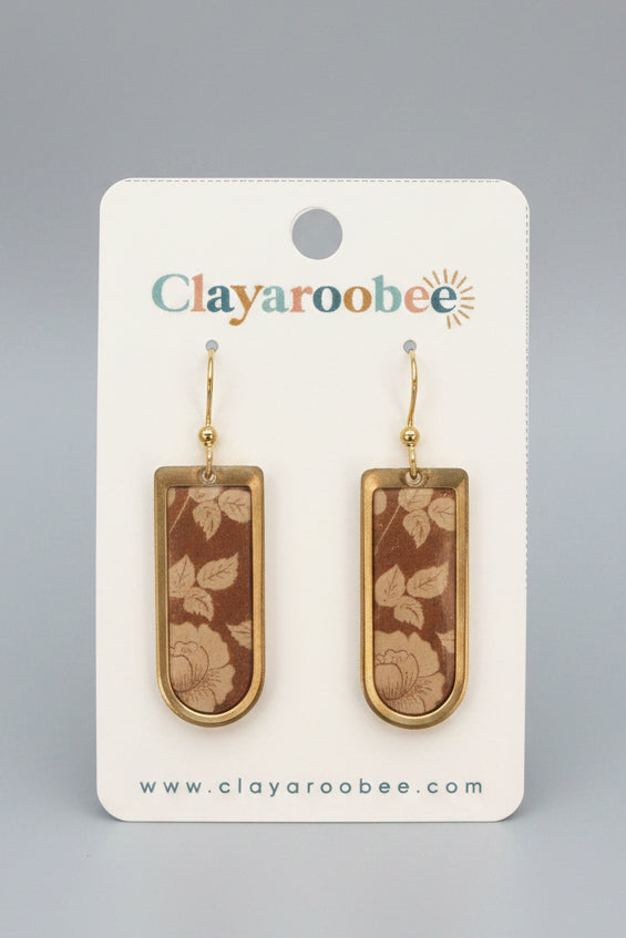 Gold Trimmed Inverted Arch Dangle, Brown Floral