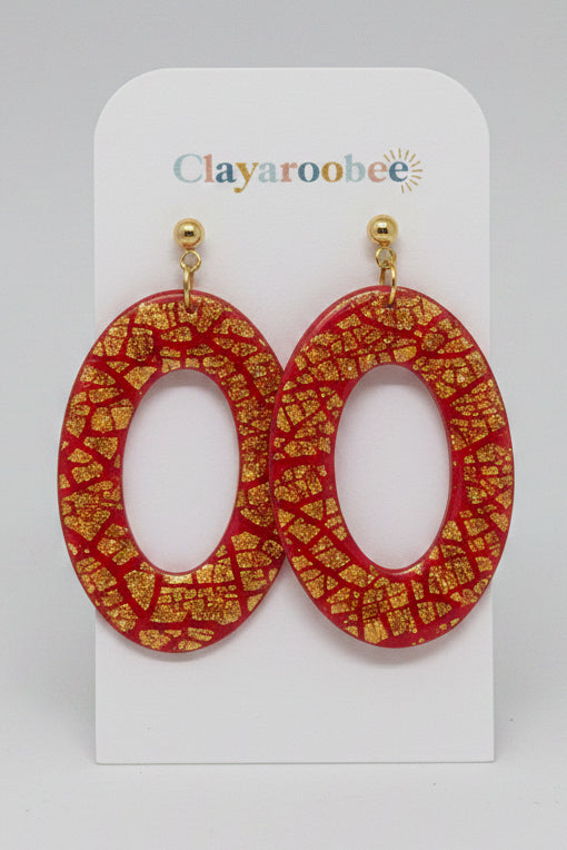 Oval Cutout, Large, Red w Gold Foil Crinkle