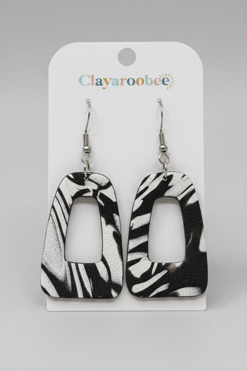 Trapezoid Cutout, Large Dangle, Black & White Marbled