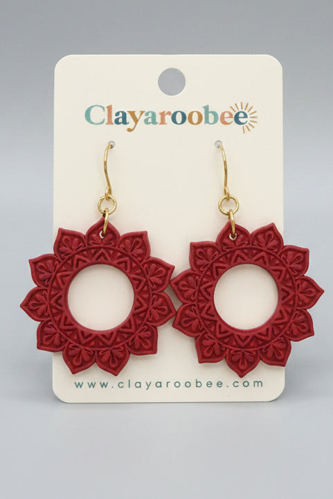 Mandala Pointed Flower Cutout Dangle, Red