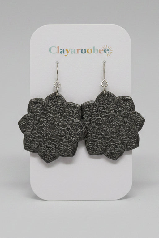 Mandala Flower Pointed Dangle, Black Shimmer