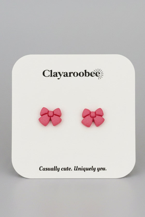 Bow Stud, Mini, Hot Pink
