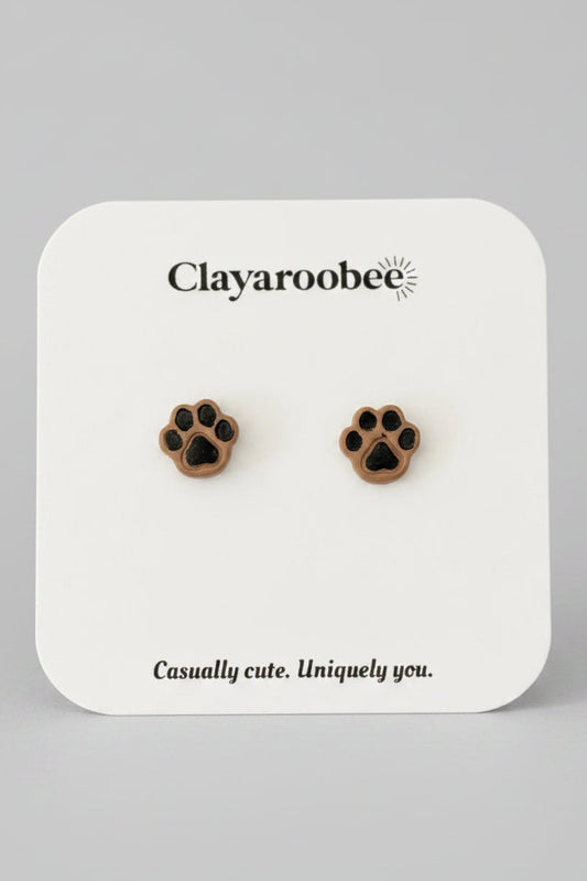 Paw Print Stud, Brown Paw, Mini