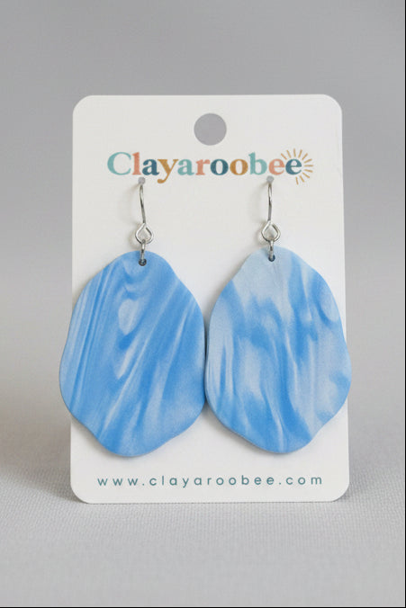 Squiggle Oval Dangle, Light Blue Marbled