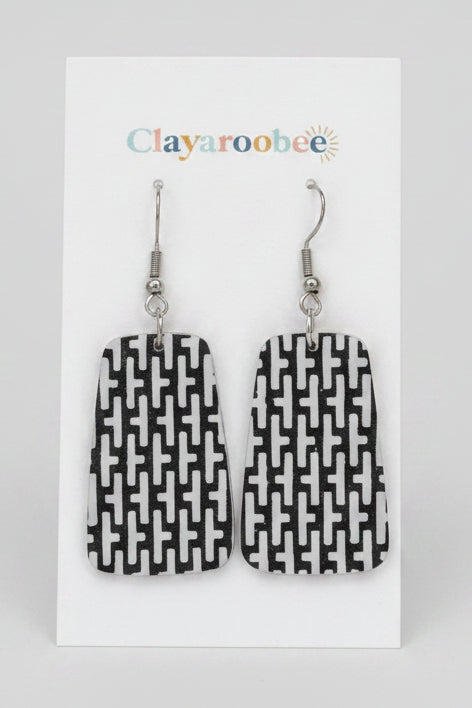 Trapezoid Dangle, Geo Pattern, Gray & Black