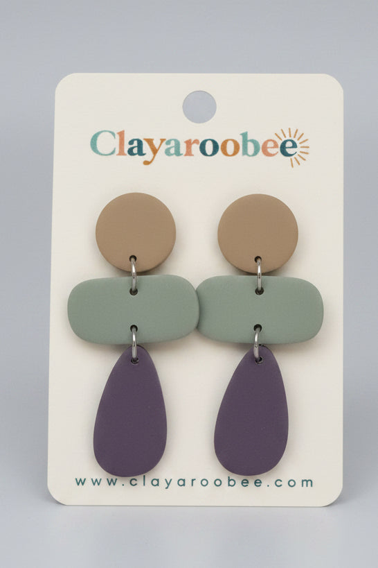 Triple Pc Organic Shape Dangle, Tan, Sage, Purple