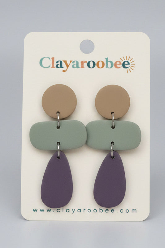 Triple Pc Organic Shape Dangle, Tan, Sage, Purple
