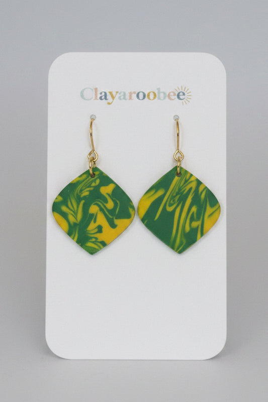 Wide Diamond Dangle, Green & Yellow Marble